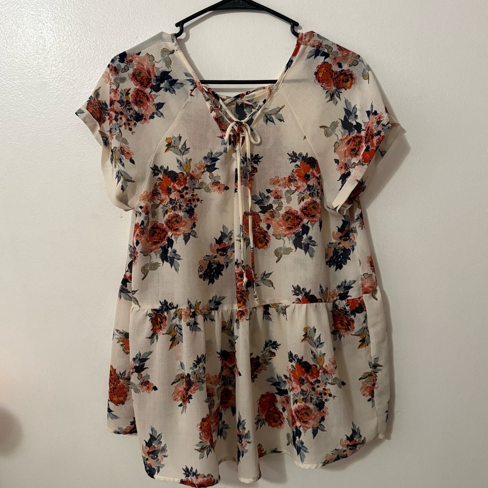 Xhilaration Floral Top - Cream, Blue, Orange